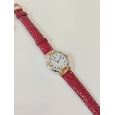 VINTAGE Lanvin γυναικείο ρολόι με επίχρυσο και ασημί καντράν και κόκκινο δερμάτινο λουράκι (VIN23)